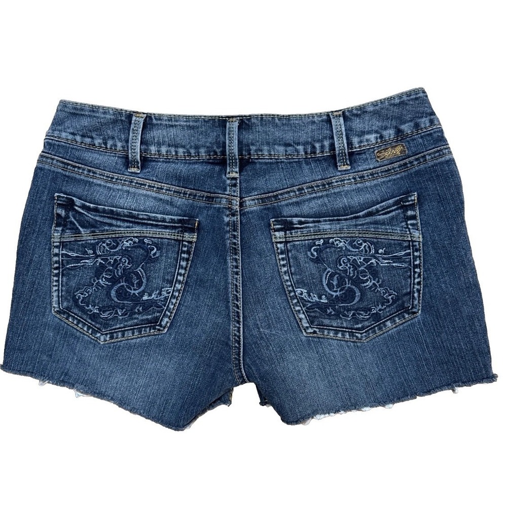 Silver Jeans Suki Denim Shorts Women 28 Blue Mid Rise Cut Off Embroidered Pocket - Picture 2 of 16